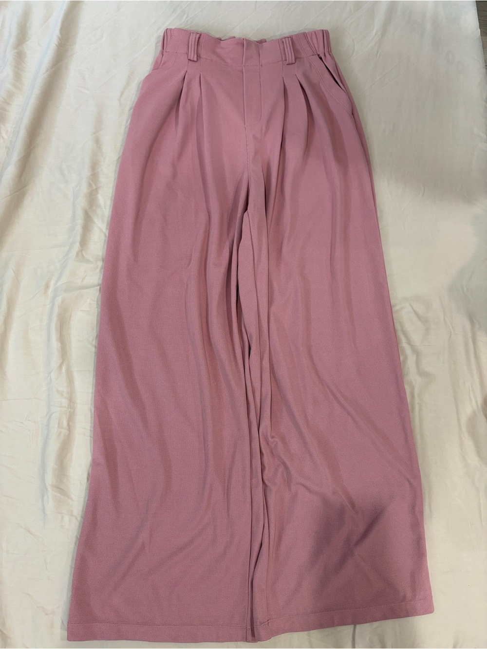 HALARA Waffle Knit Fabric High-Waist Wide Leg Pants in Rose